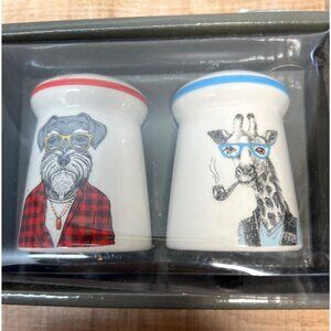 Hipster Dog & Giraffe Salt And Pepper Shakers By Stokes Ceramic Set